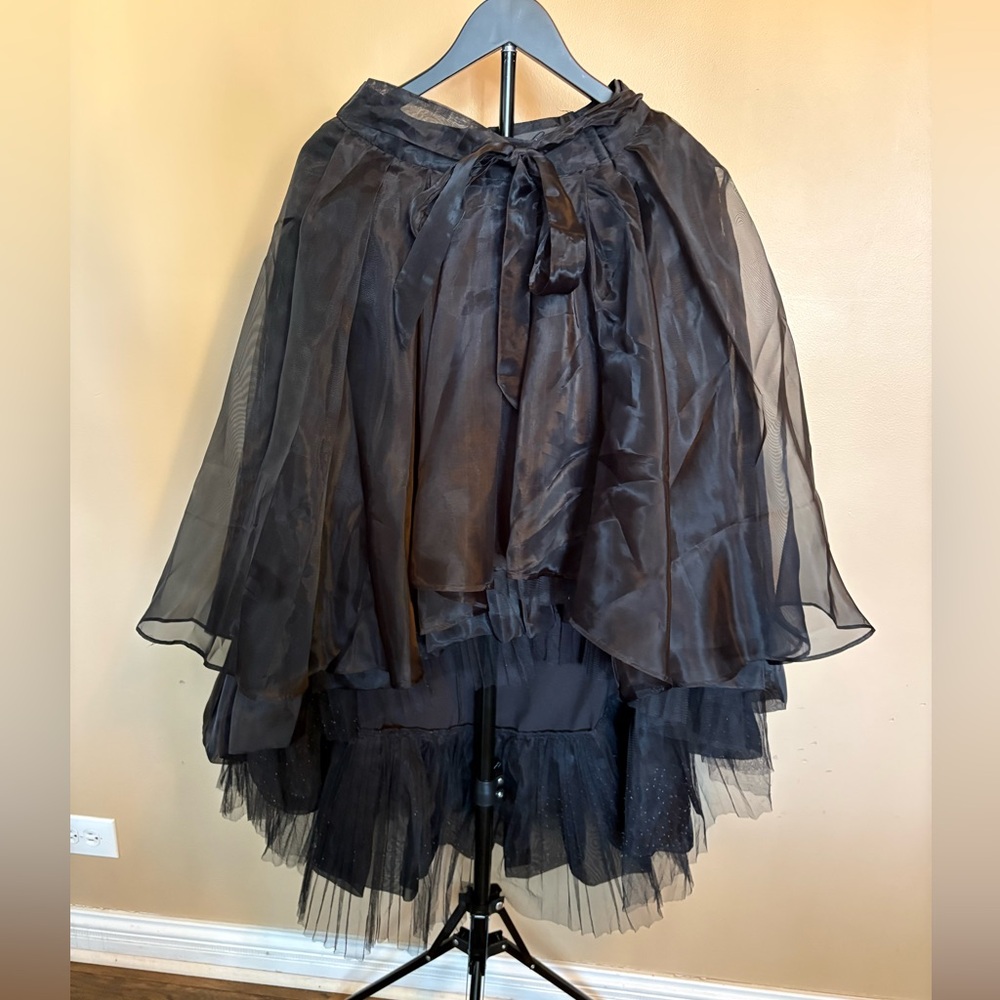 Gracia Black Layered Skirt with Sheer Overlay
